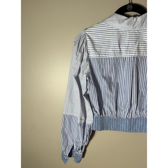 Bailey44 Women’s Size 4 Blue & White Stripe Cropped Faux Wrap Long Sleeve - Picture 5 of 11